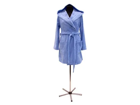 44 - голубой - Мод.121-27 Халат махровый с капюшоном  короткий